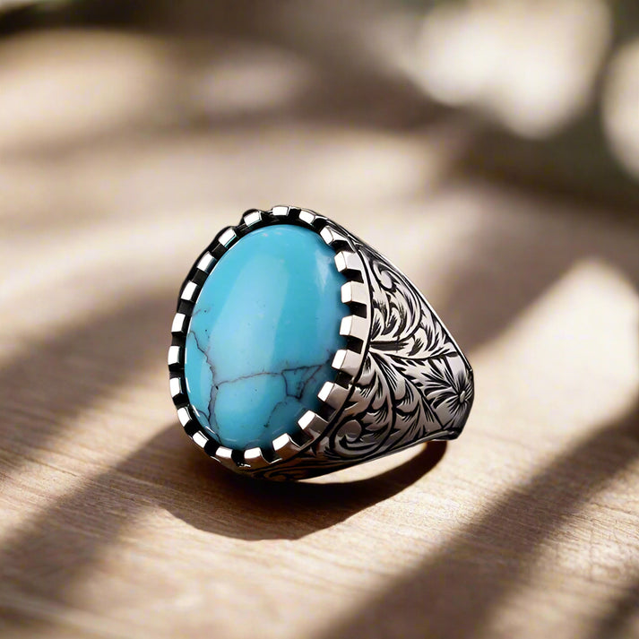 925 Sterling silver men's ring with turquoise stone