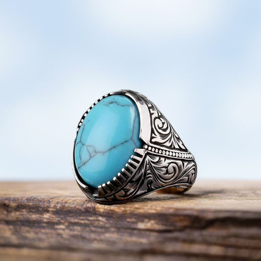 925 Sterling silver men's ring with turquoise stone