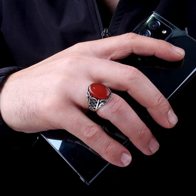 Silver Men's Ring With Agate Stone