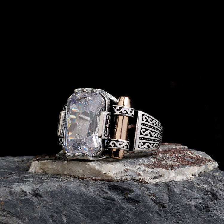 Men's ring with white Zirconia - 925 Sterling Silver