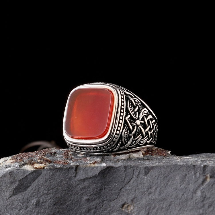 Silver men's ring with agate stone