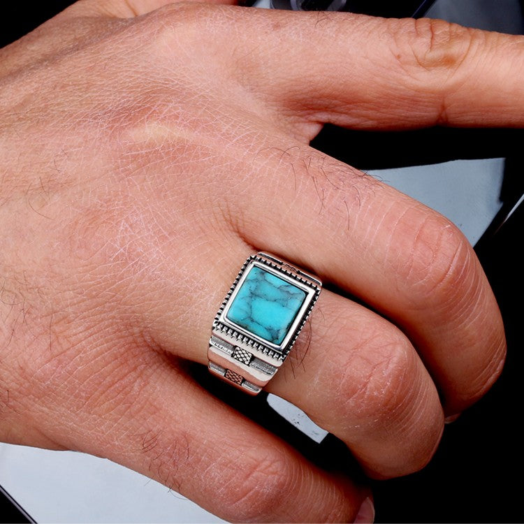 925 Sterling silver men's ring with turquoise stone