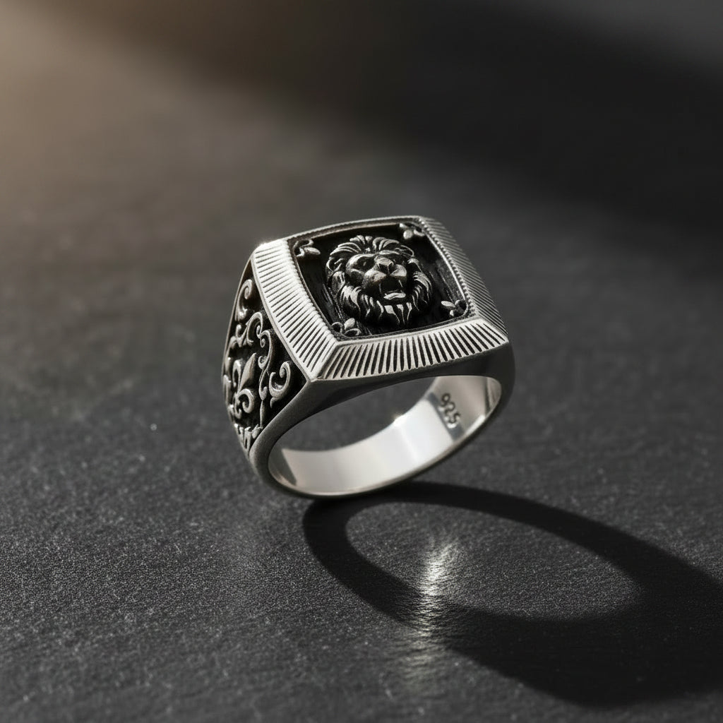 Lion Figure Men's Silver Ring