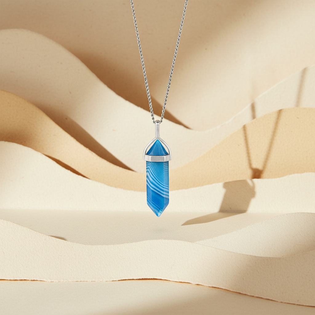 Blue Agate Pendant with Necklace