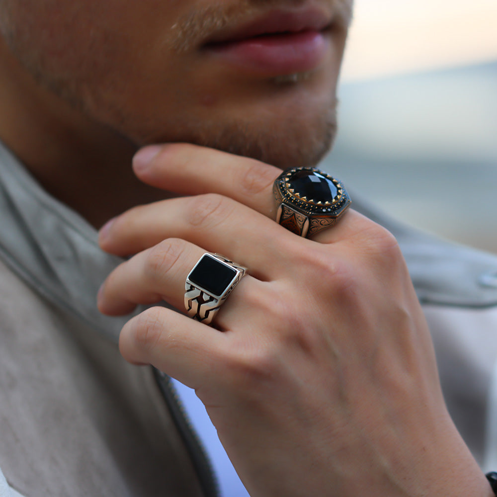 925 Silver Men's Ring With Onyx Stone LMR230