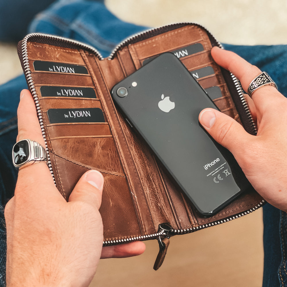 Brown Leather Smartphone Wallet with 16 compartments BLW3016-K