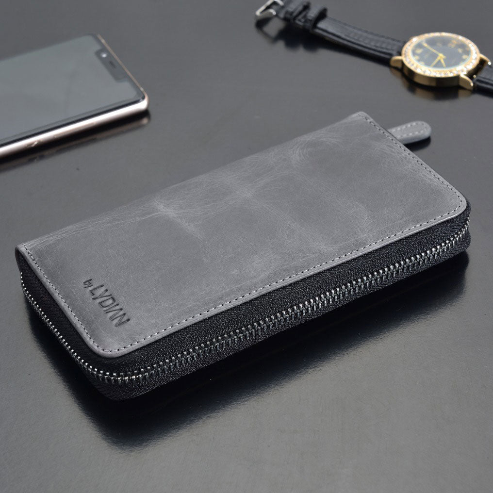 Gray Leather Smartphone Wallet with 16 pockets BLW3016-G