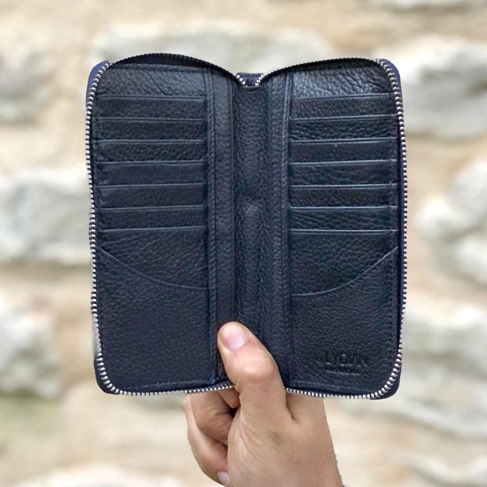 Blue Leather Smartphone Wallet with 16 compartments BLW3016-L
