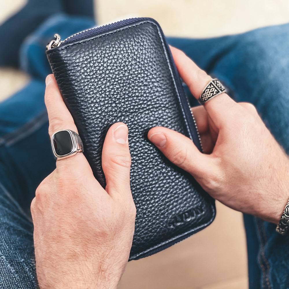 Blue Leather Smartphone Wallet with 16 compartments BLW3016-L