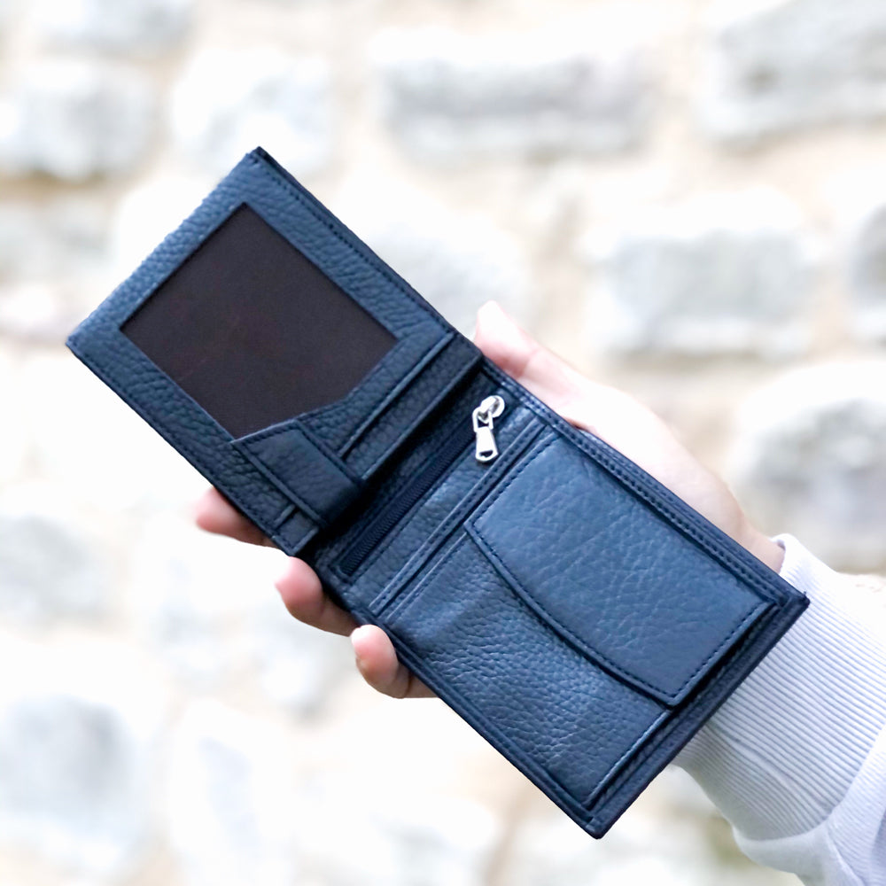 Dark Blue Leather Wallet With Name BLW050-L