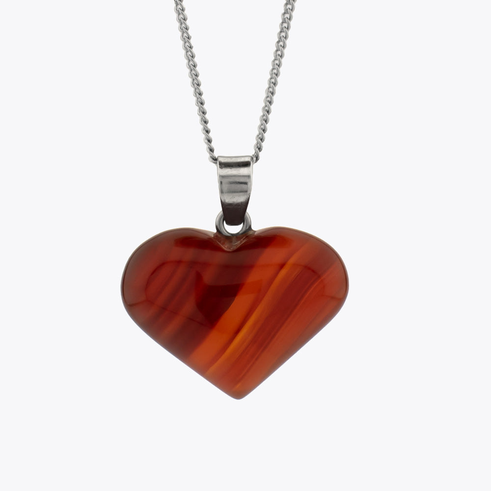 Red agate heart pendant with chain