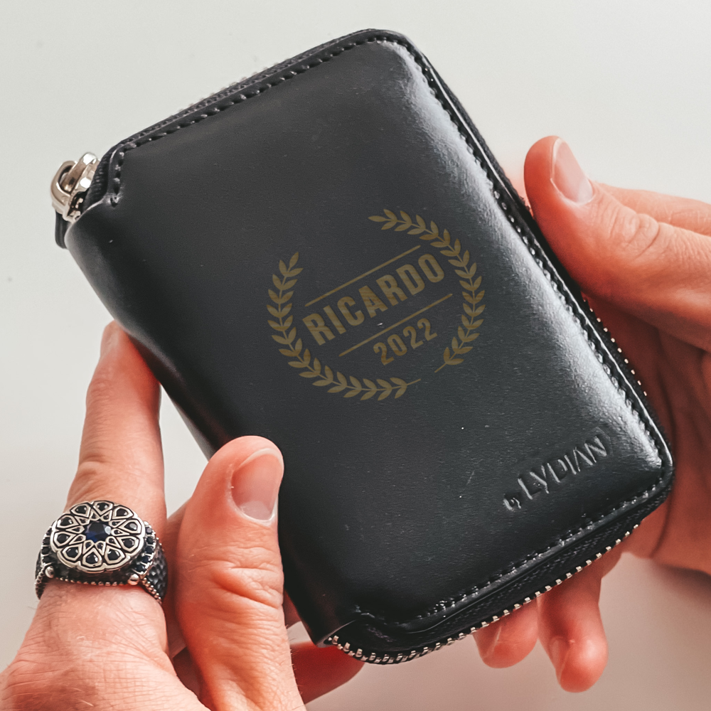 Unisex Black Leather Wallet with name BLW796-S