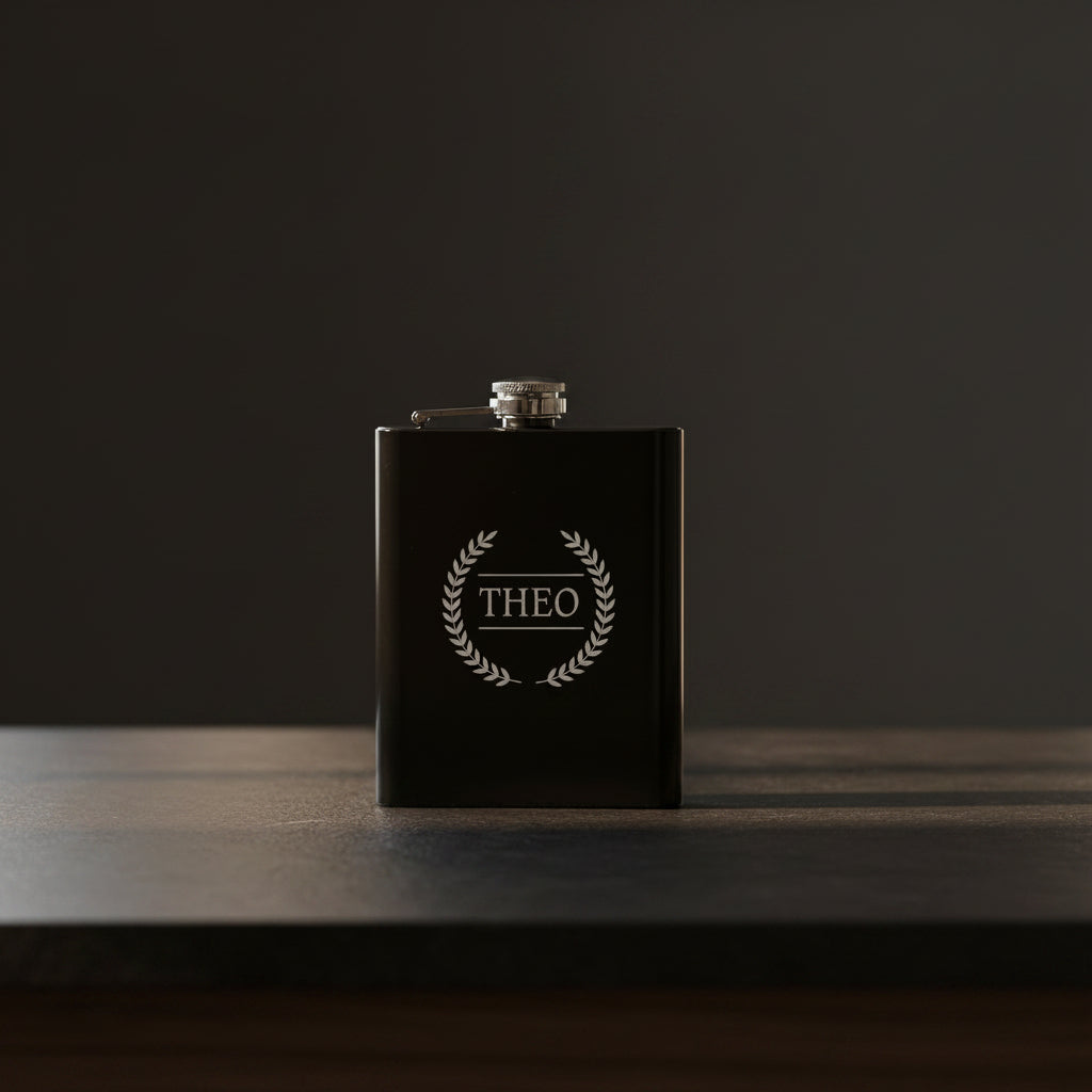 Hip flask (flacon) with text AC20074