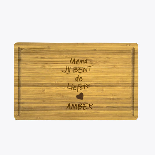 Engrave personalized bamboo serving and cutting board