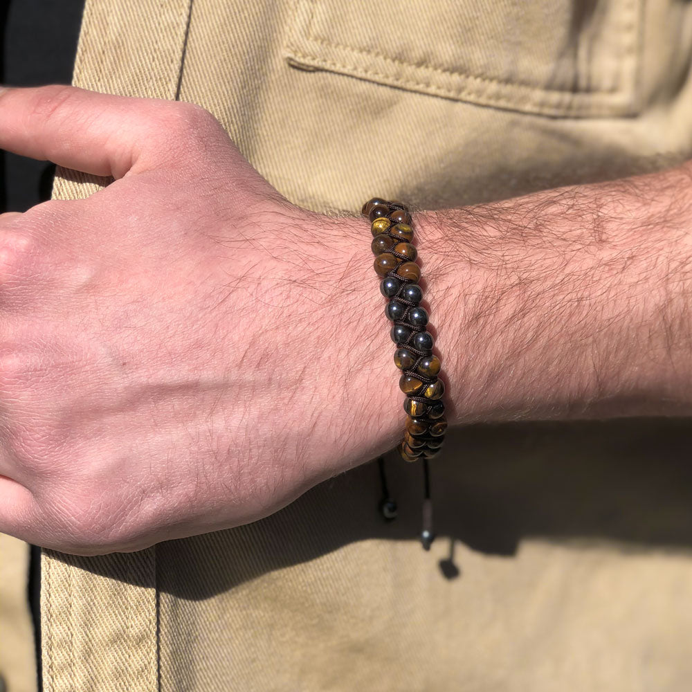 By LYDIAN Men's Bracelet Tiger Eye and Hematite ARLB-25