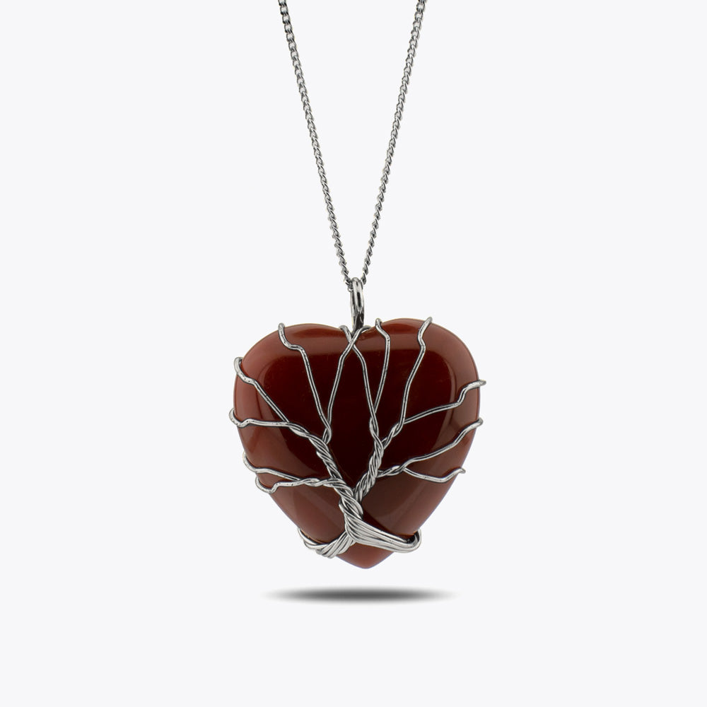 Red agate heart pendant with chain