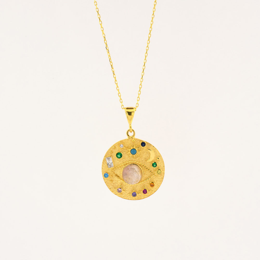 Sun Moon with Eye Medallion - chain pendant