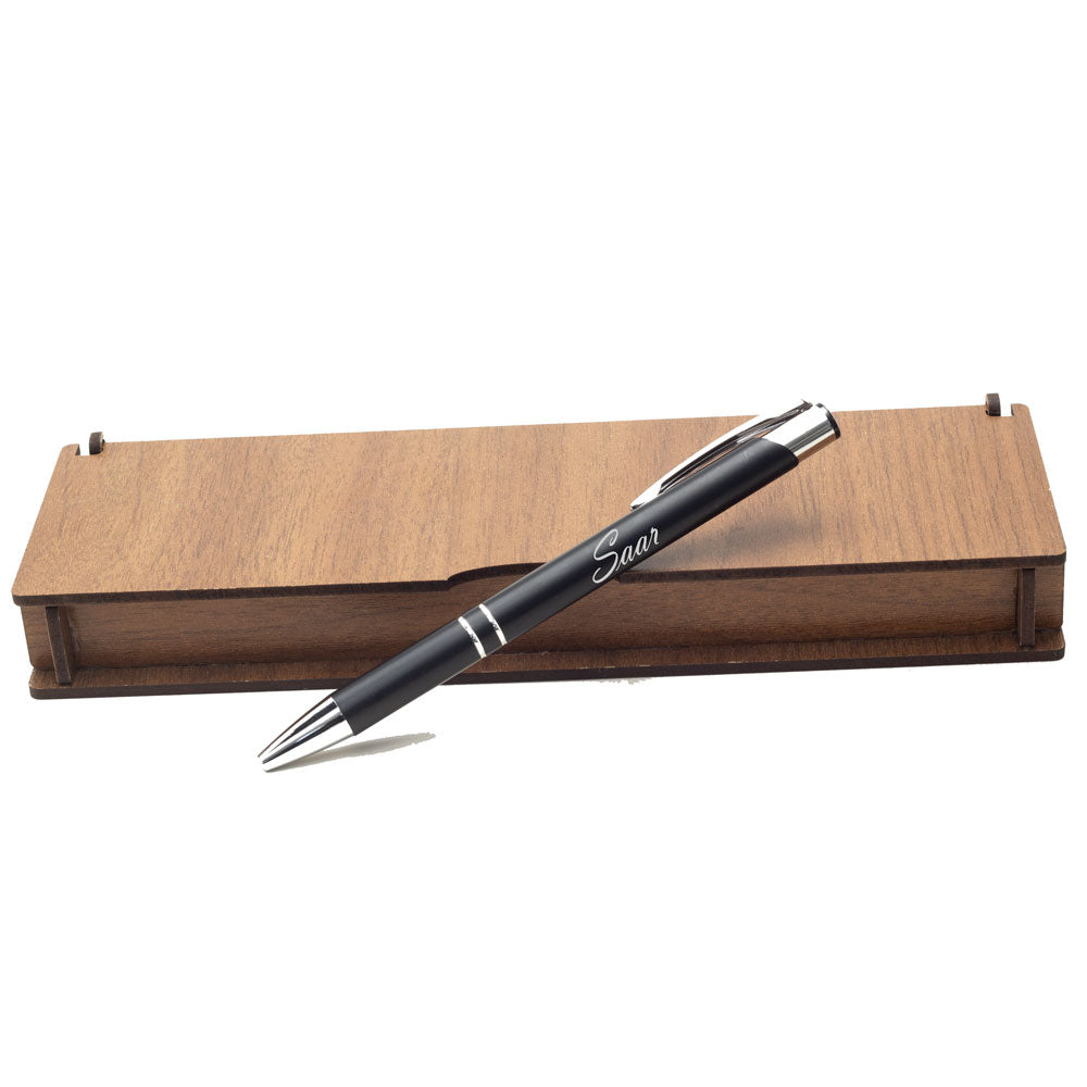 Personalized Black Ballpoint Pen with Name – Wooden Christmas Gift Box