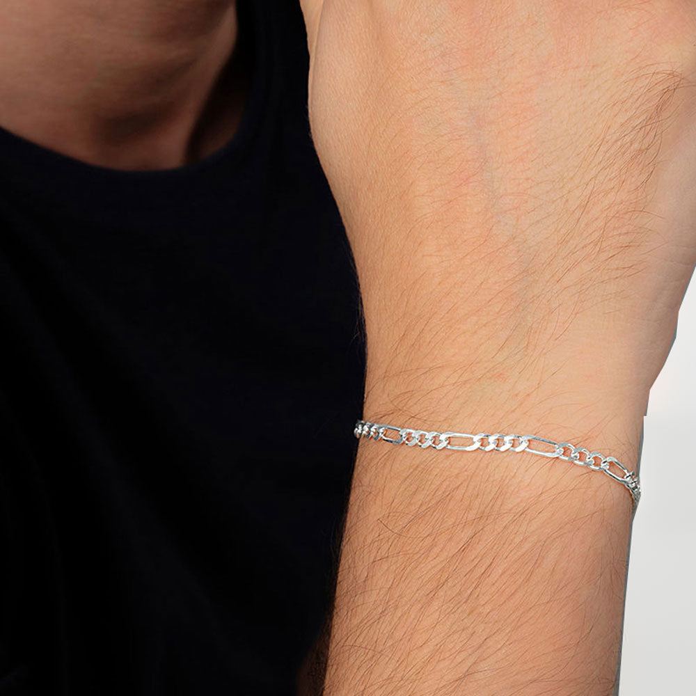 925 Sterling Silver Figaro Chain Bracelet 4mm BLVB001