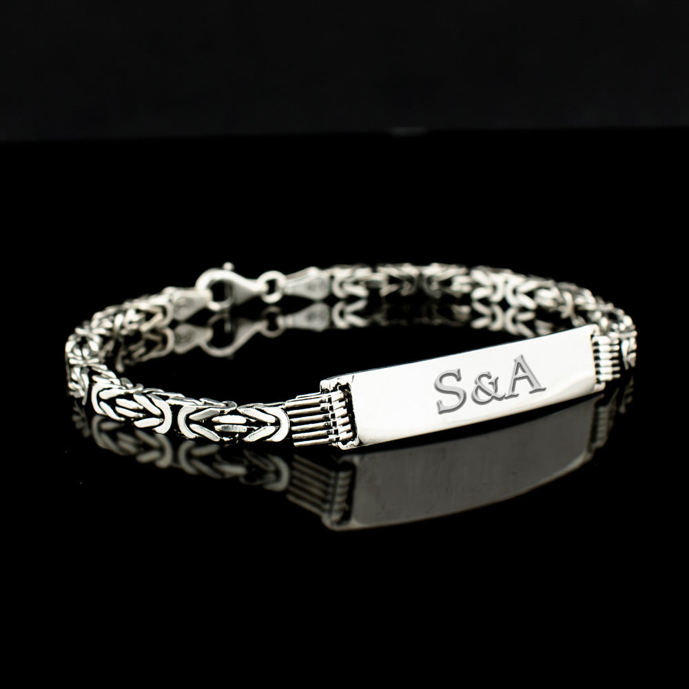 Silver men's bracelet king link with name