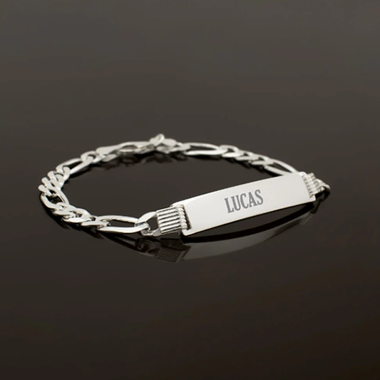Figaro bracelet with engraving plate, silver / 6 mm wide