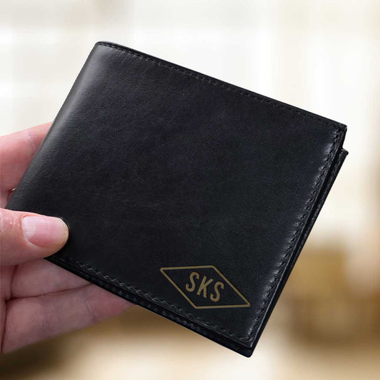 Engraving leather wallet - Black -1155-M2