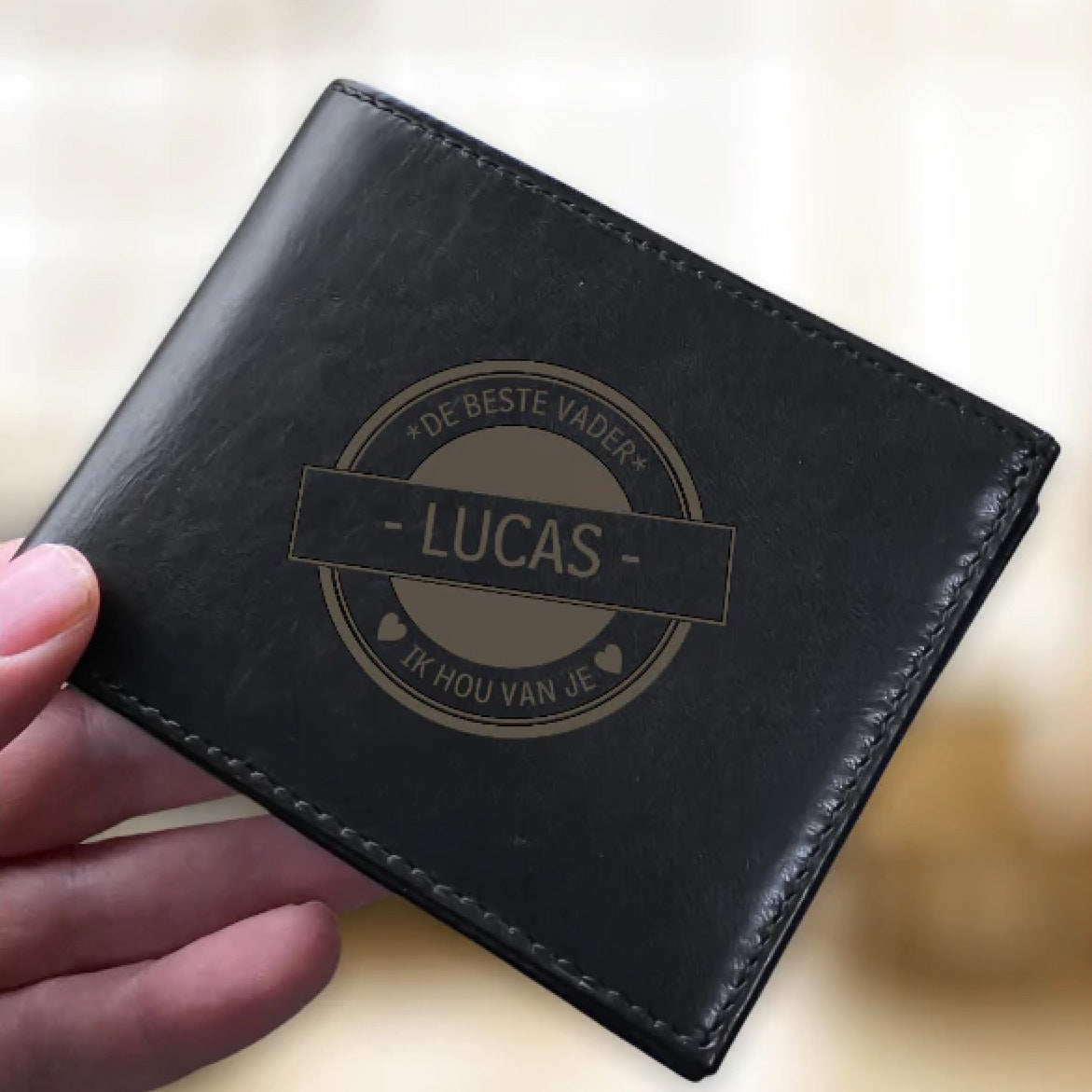 Engraving black leather wallet - 1155 Z