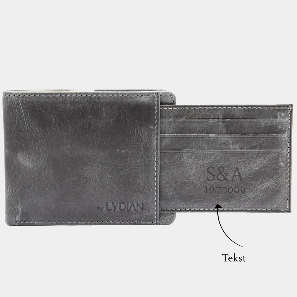 Gray Leather Wallet with Cardholder engraving BLW1320-G