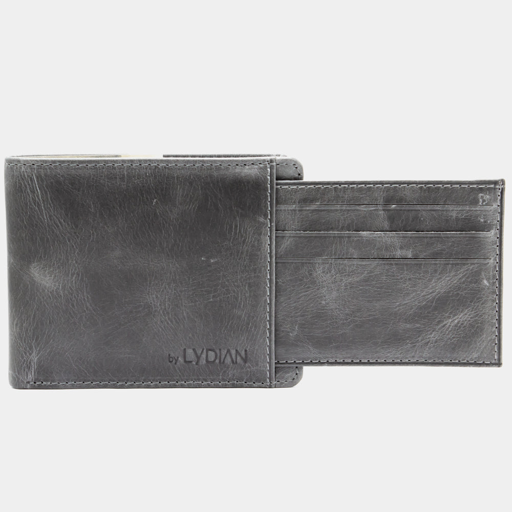 Gray Leather Wallet with Cardholder engraving BLW1320-G