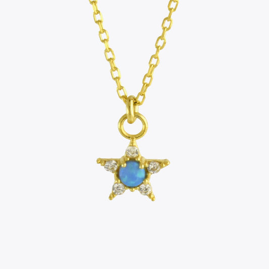 Silver star necklace + pendant with opal stone