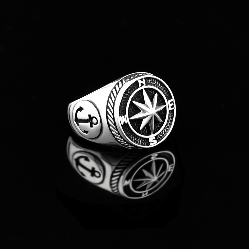 Compass and Anchor Signet Ring Men