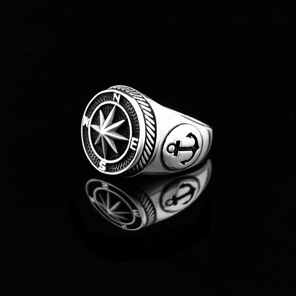 Compass and Anchor Signet Ring Men