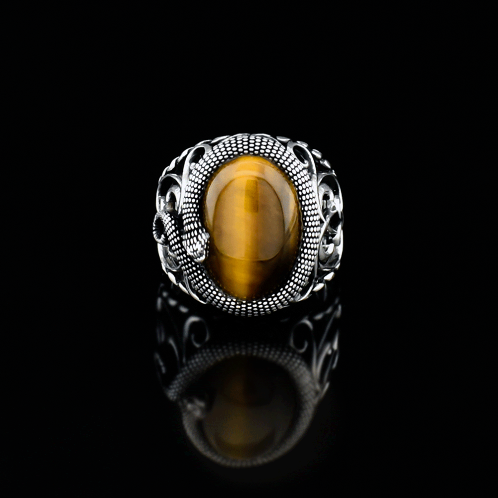 Snake ring - 925 sterling silver with tiger eye