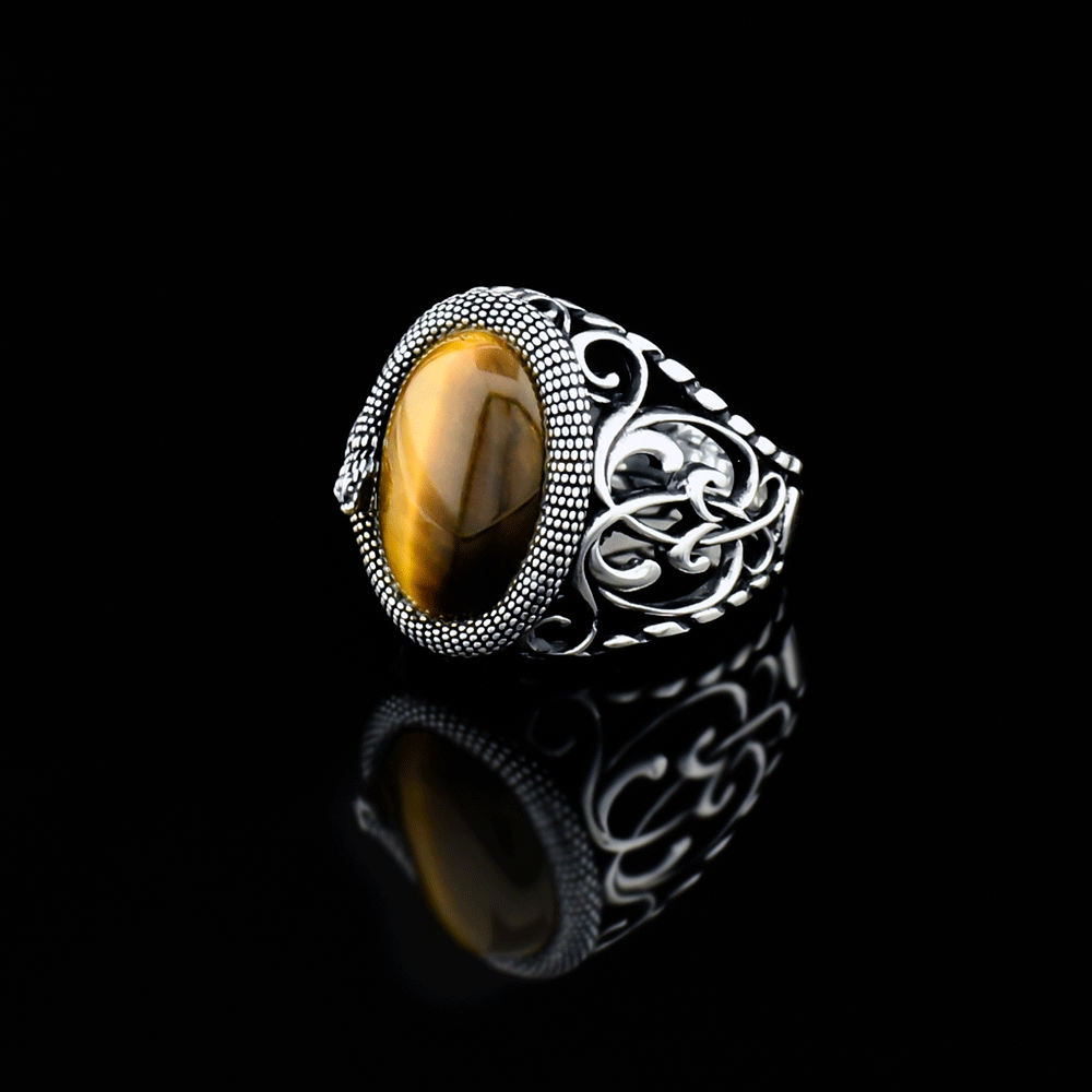 Snake ring - 925 sterling silver with tiger eye