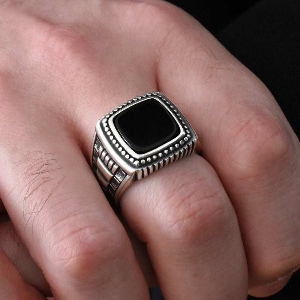 Silver Men's Ring With Onyx