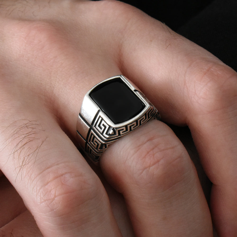 Silver Men's Ring With Onyx