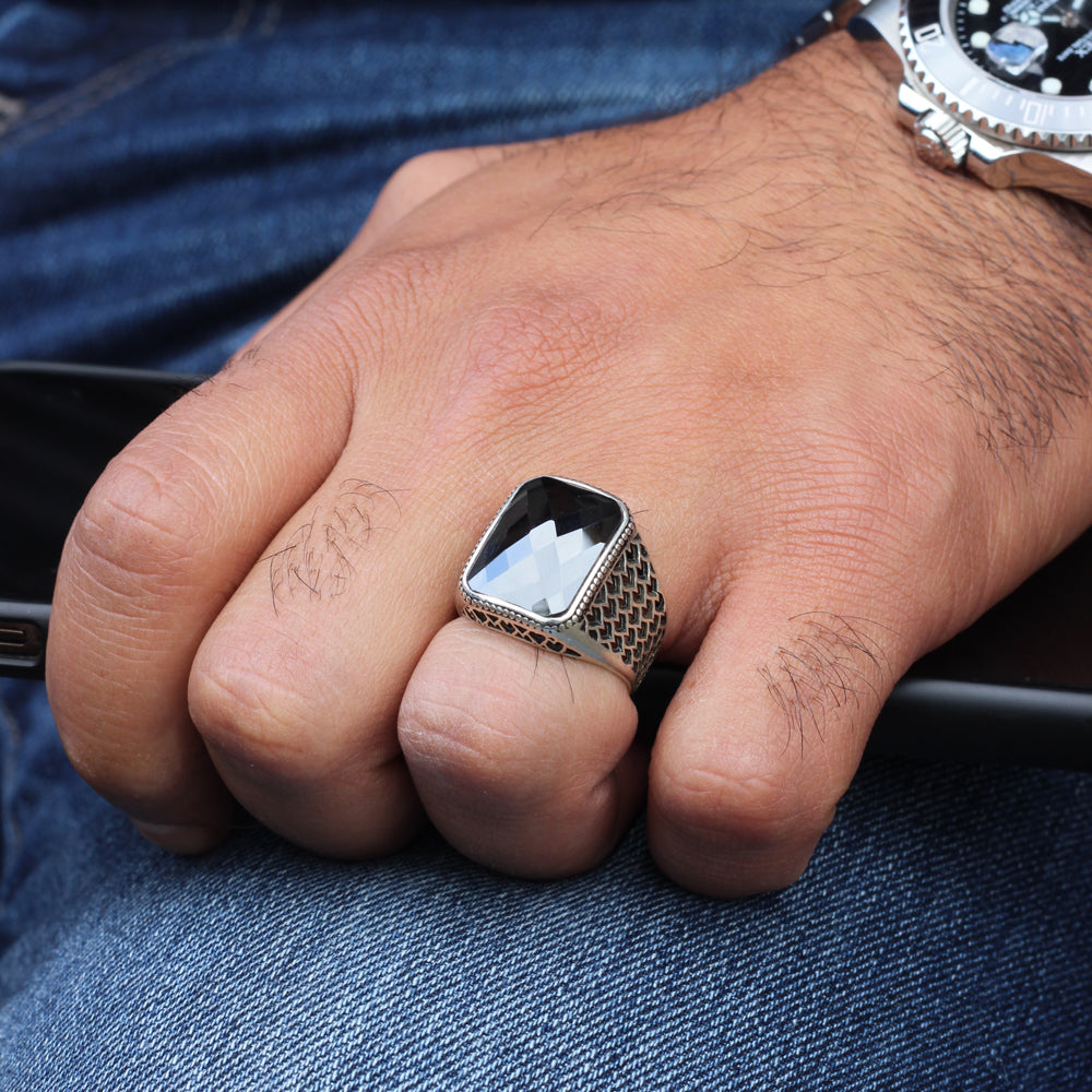 925 Silver Men's Ring With Black Stone LMR295
