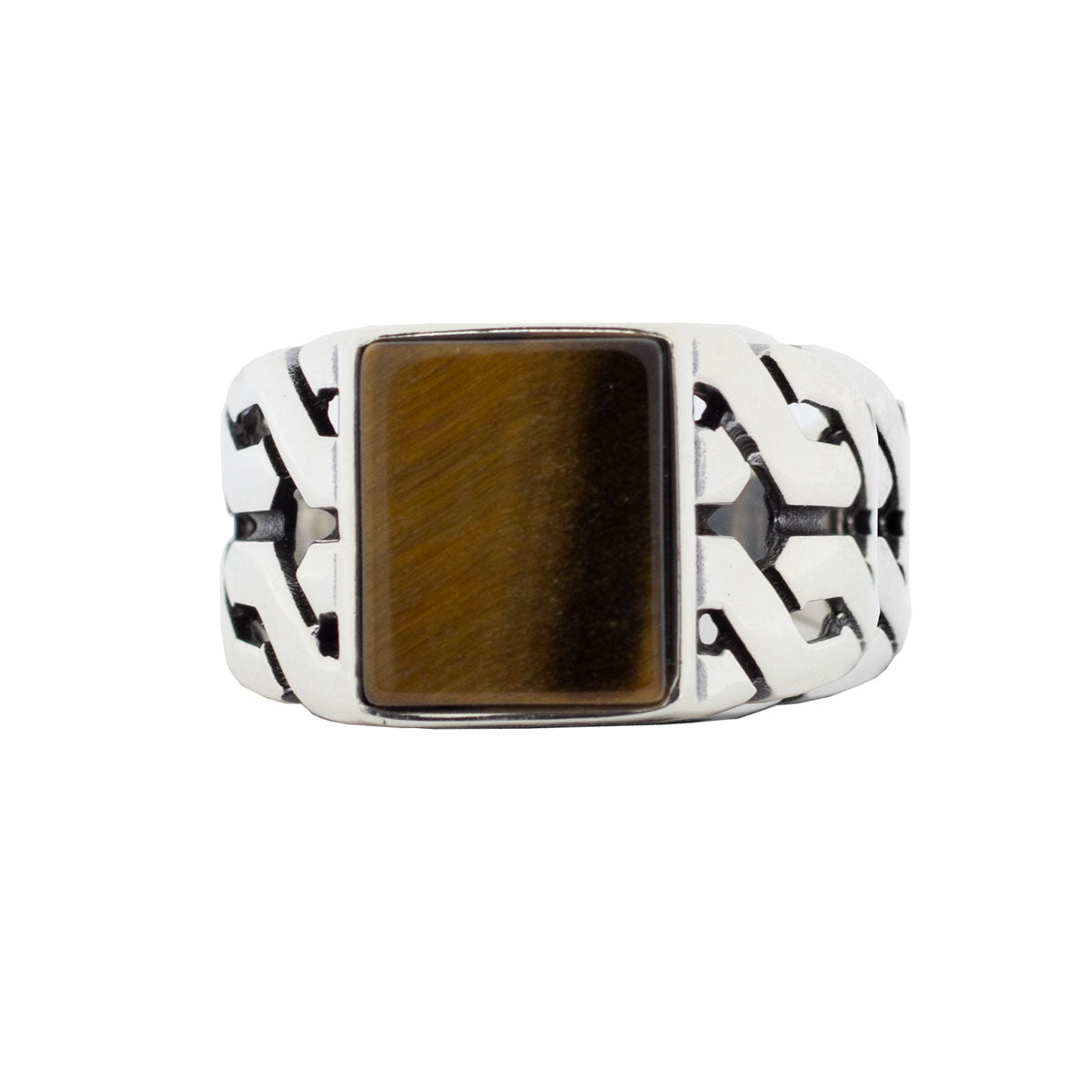 925 Silver Mens Ring With Tiger Eye Stone LMR263