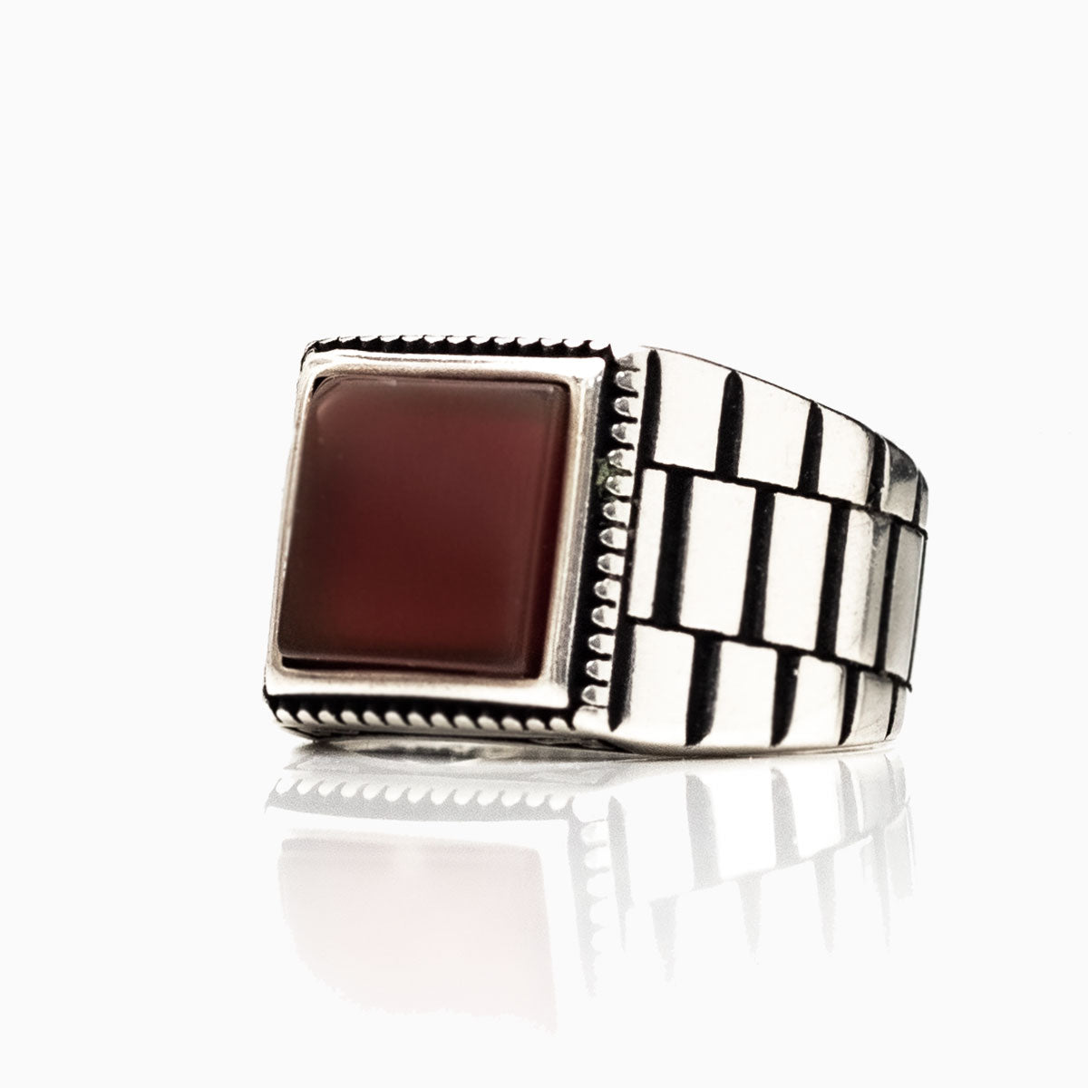 925 Silver Men's Ring with Red Agate Stone LMR266