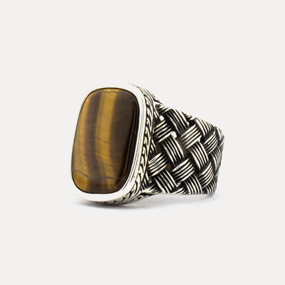 925 Silver Mens Ring With Tiger Eye Stone ORTBL105