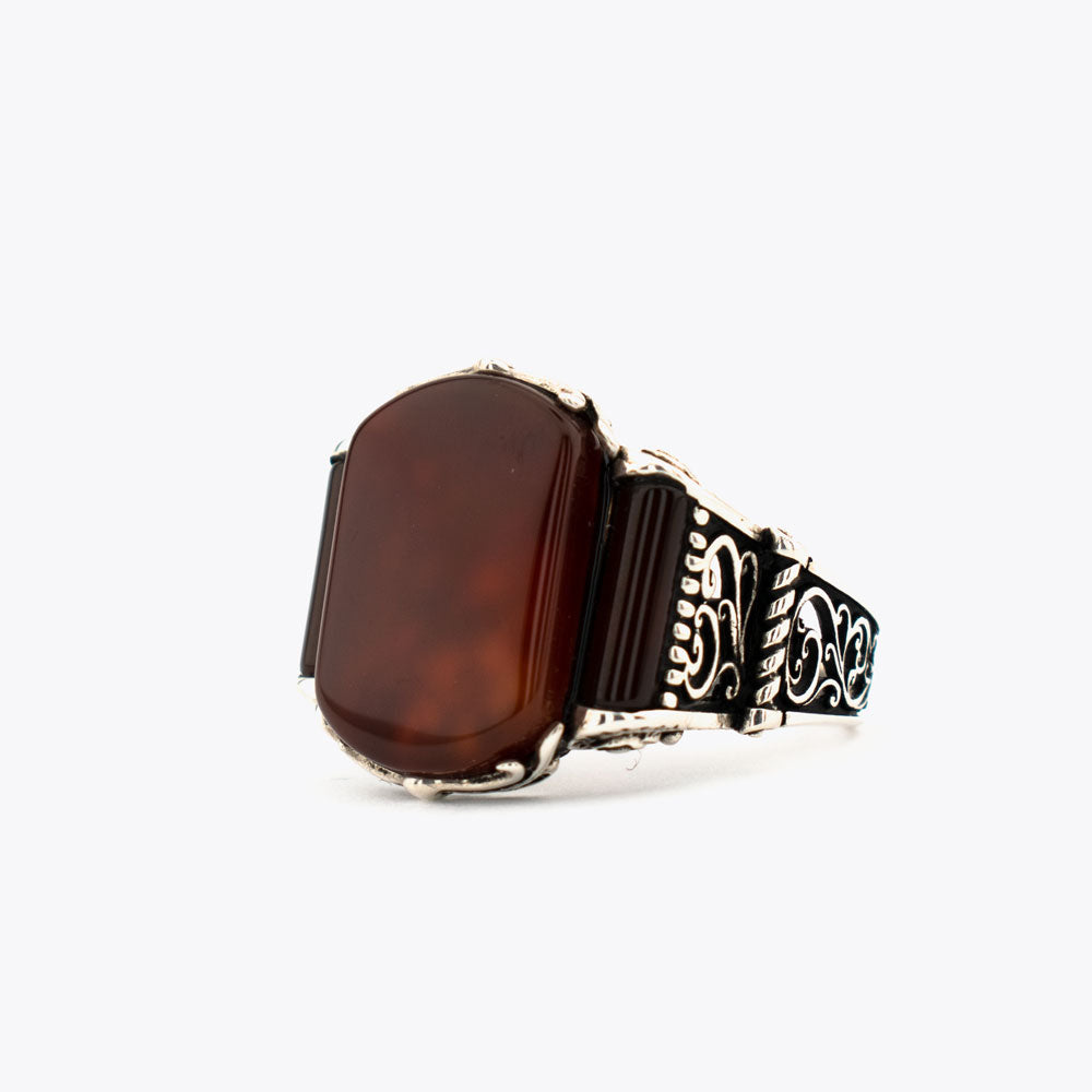 925 Silver Mens Ring With Red Agate Stone ORTBL170