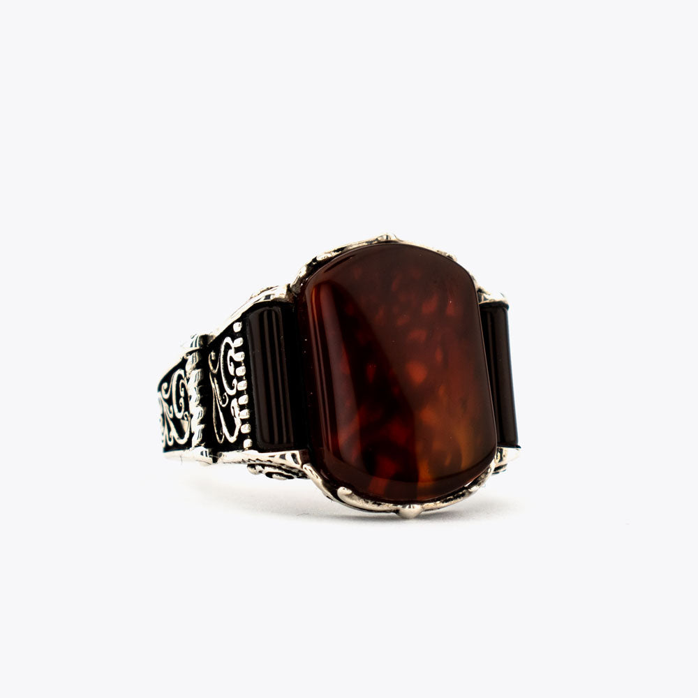 925 Silver Mens Ring With Red Agate Stone ORTBL170