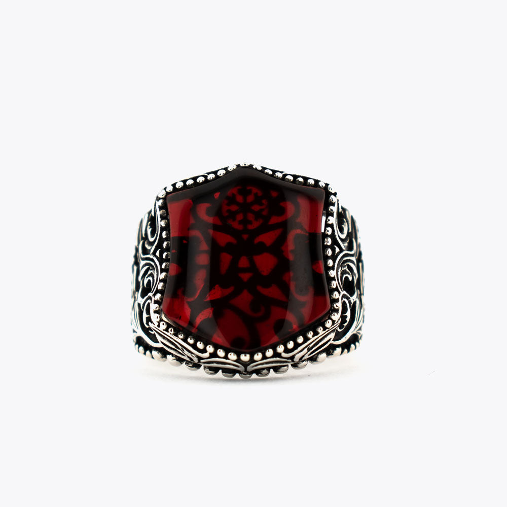 925 Silver Mens Ring With Red Agate Stone ORTBL171