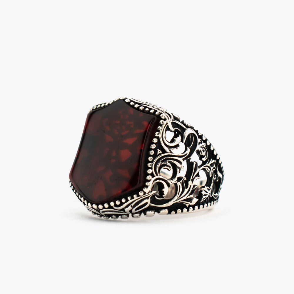 925 Silver Mens Ring With Red Agate Stone ORTBL171