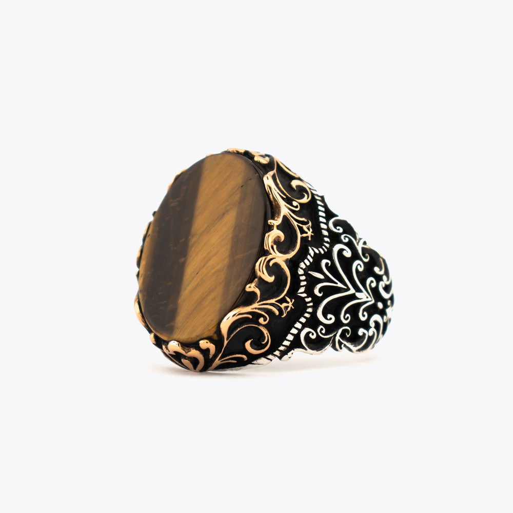 925 Silver Mens Ring With Tiger Eye Stone ORTBL178