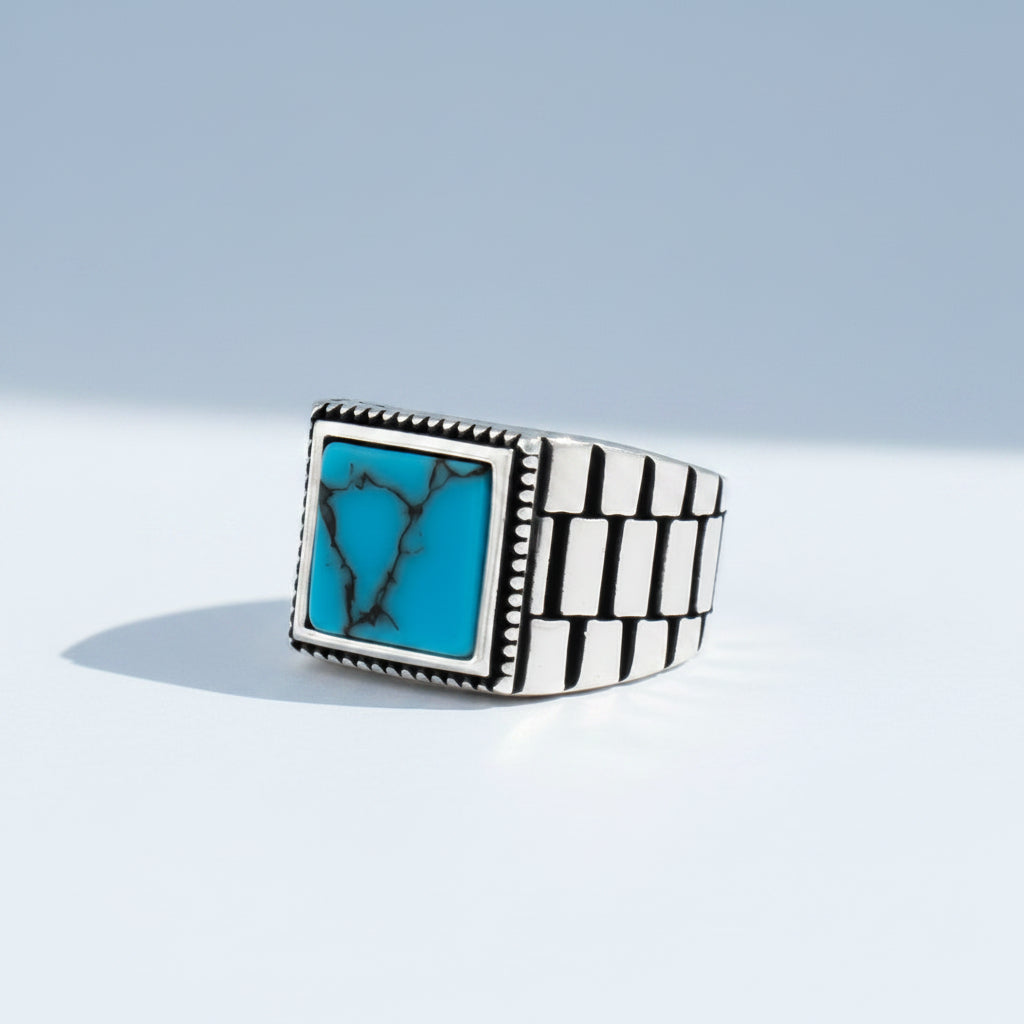 925 Silver Men's Ring With Turquoise Stone ORTBL191