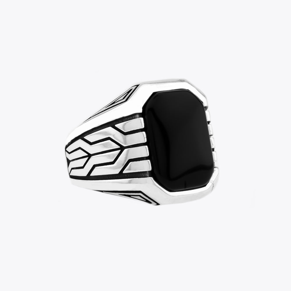 Silver Men's Ring With Black Stone