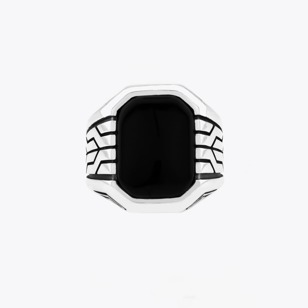 Silver Men's Ring With Black Stone