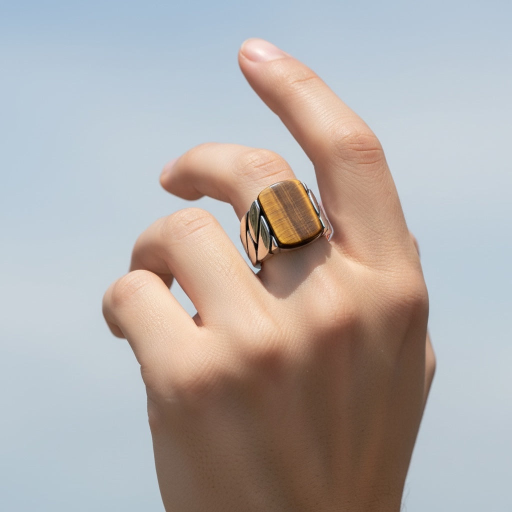 925 Silver Men's Ring With Tiger Eye Stone