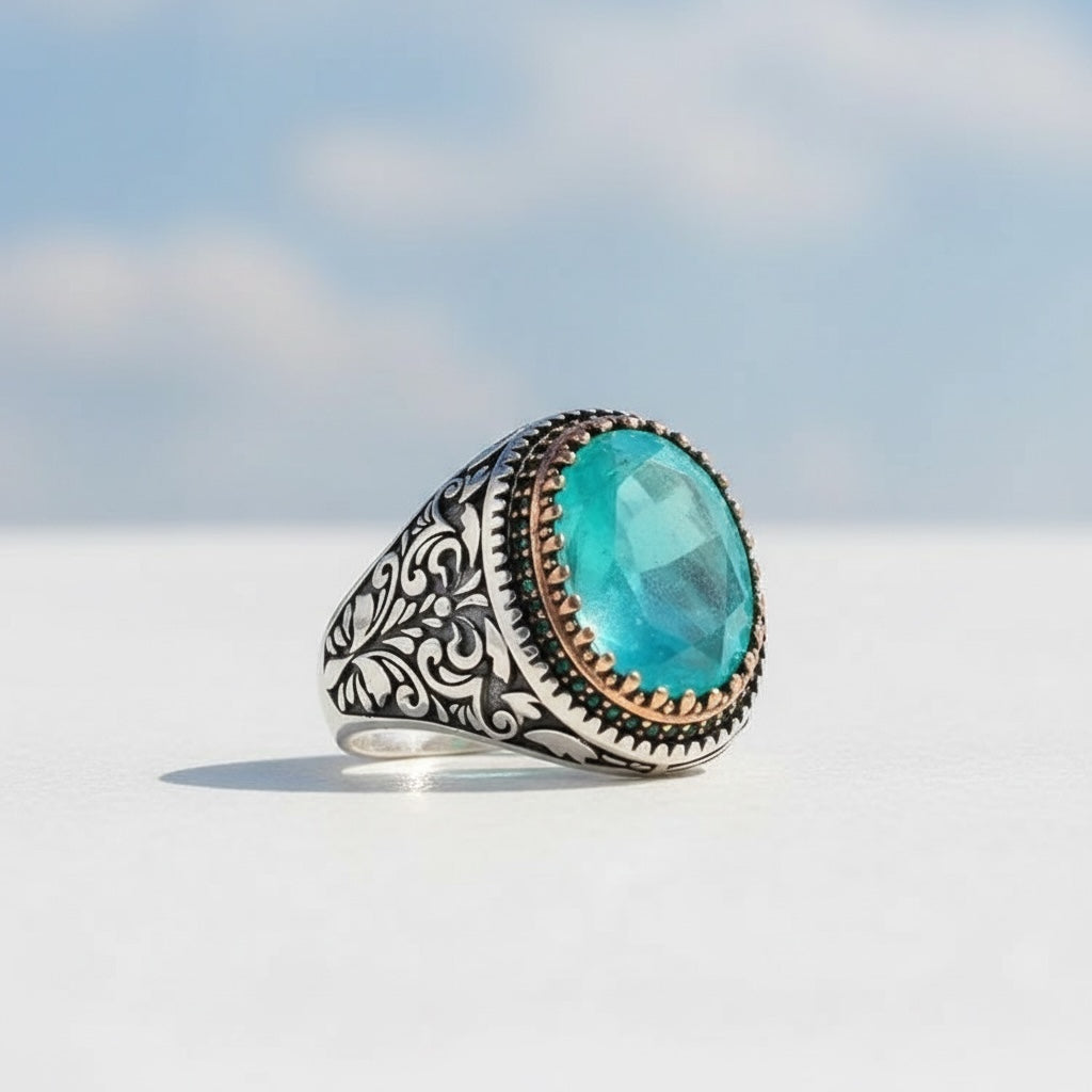 Men's ring with paraiba stone - 925 sterling silver